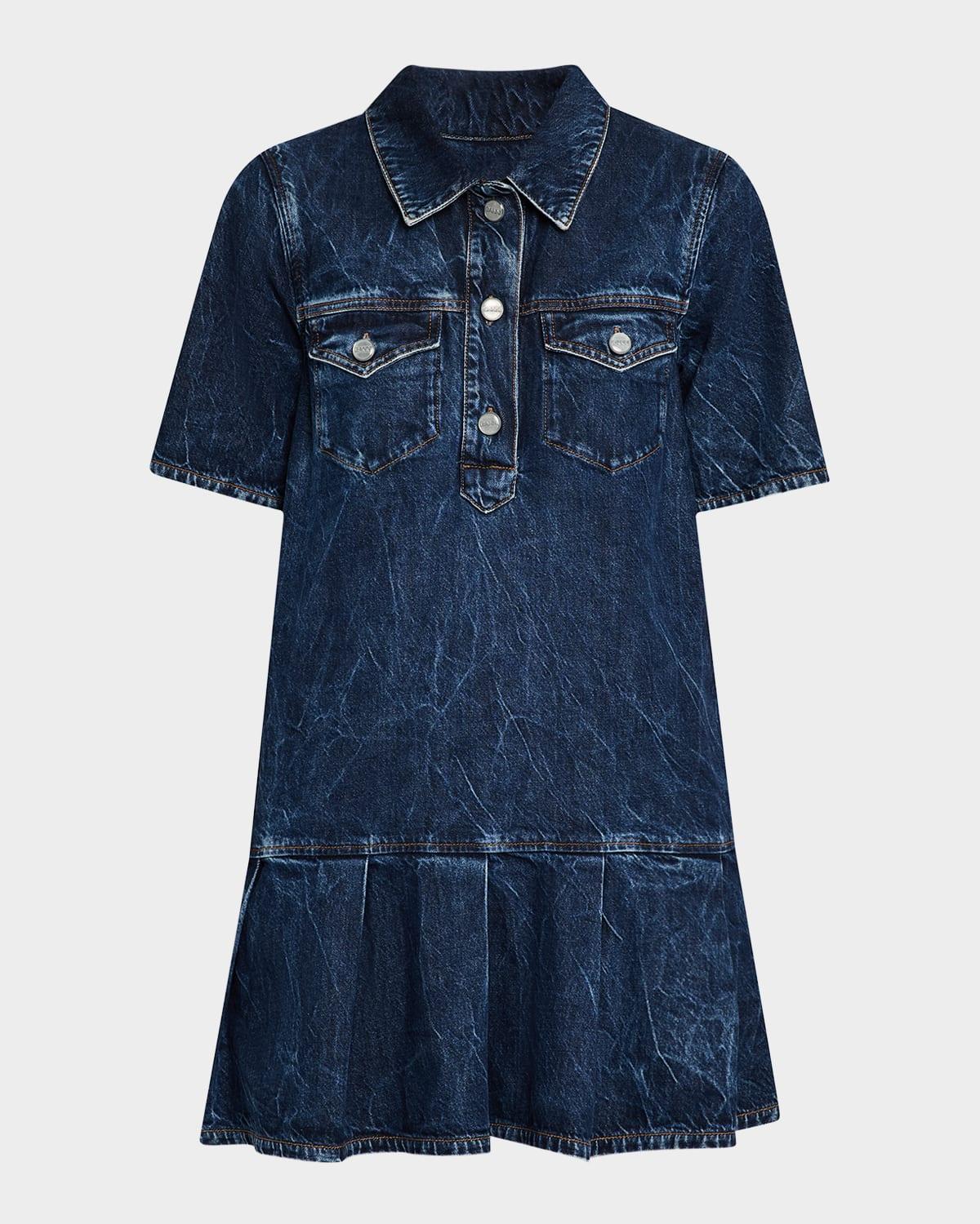 short-sleeve crinkled denim mini dress