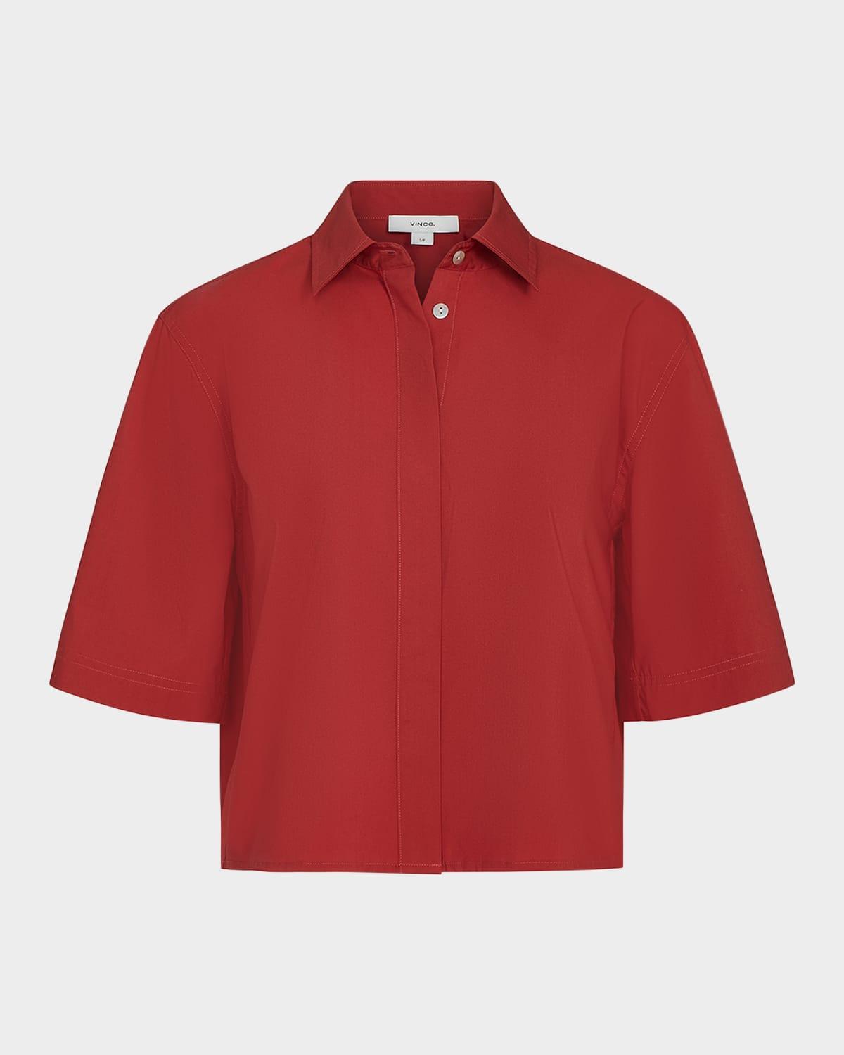 short-sleeve cropped cotton shirt