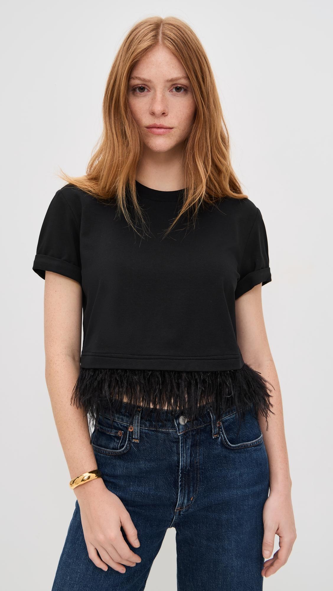 short sleeve cropped feather tee