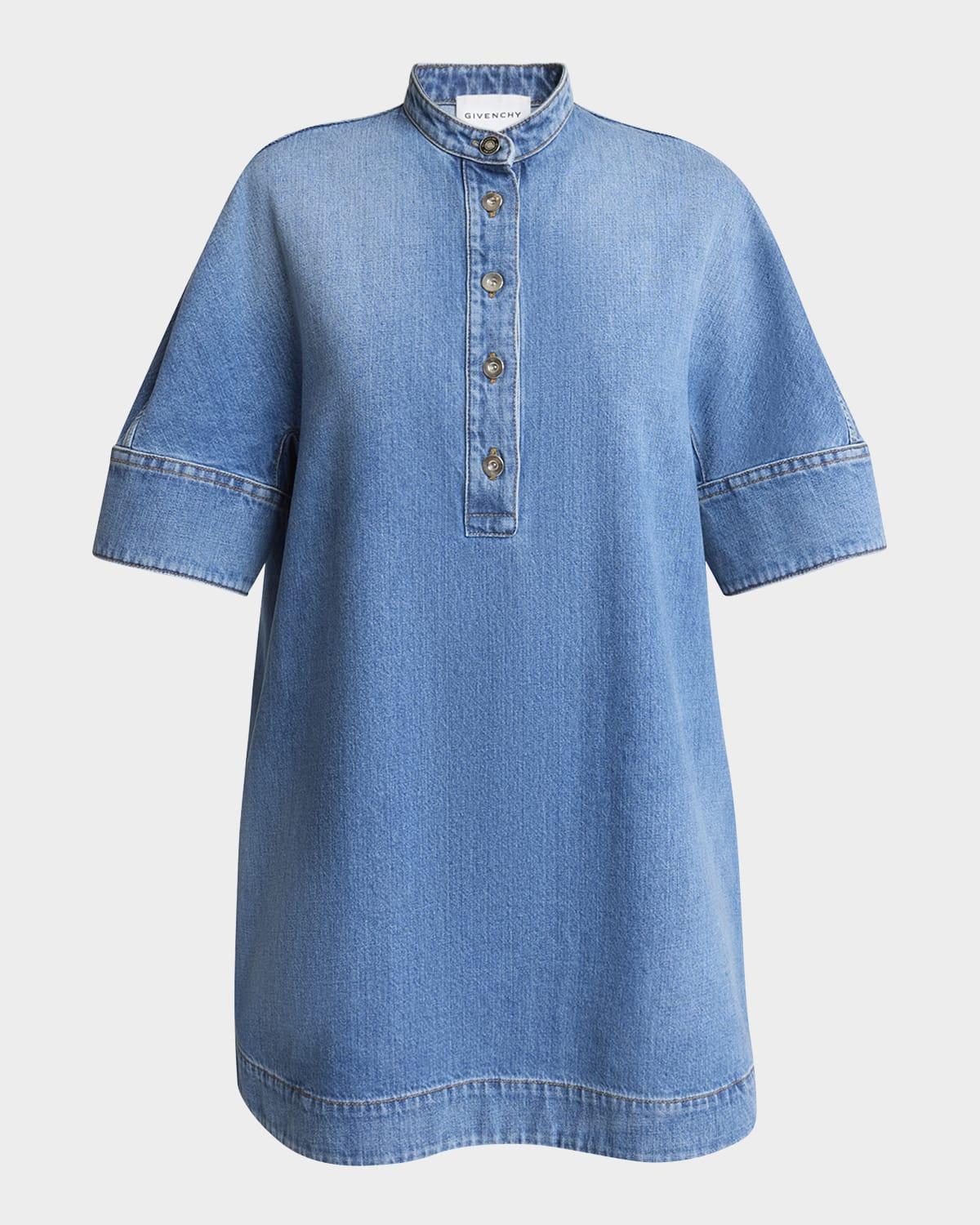 short-sleeve denim a-line mini dress