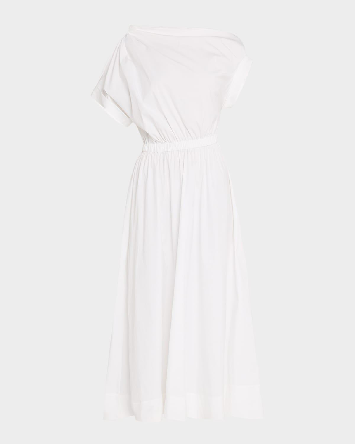 short-sleeve draped shoulder midi dress