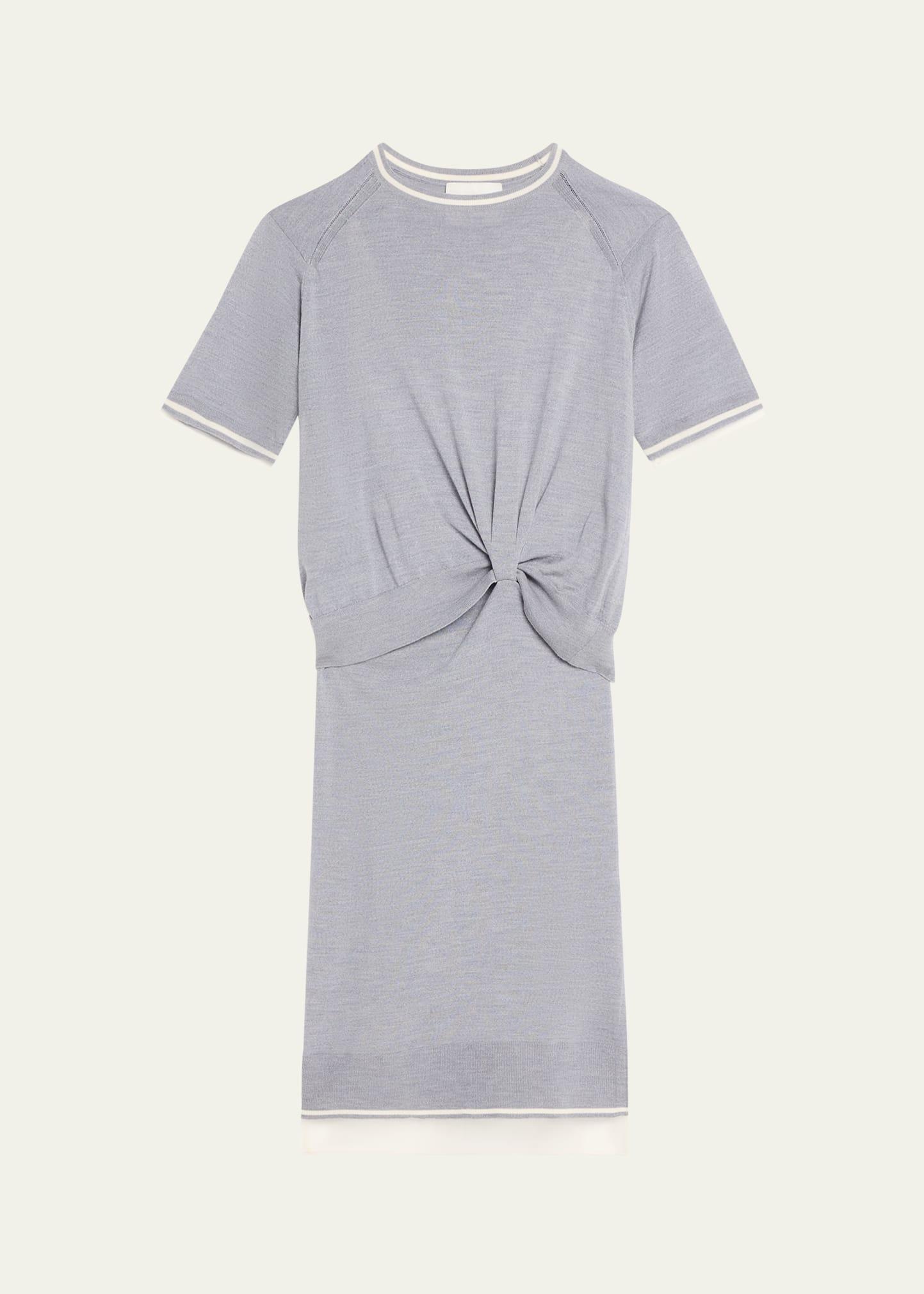 short-sleeve draped wool organza dress