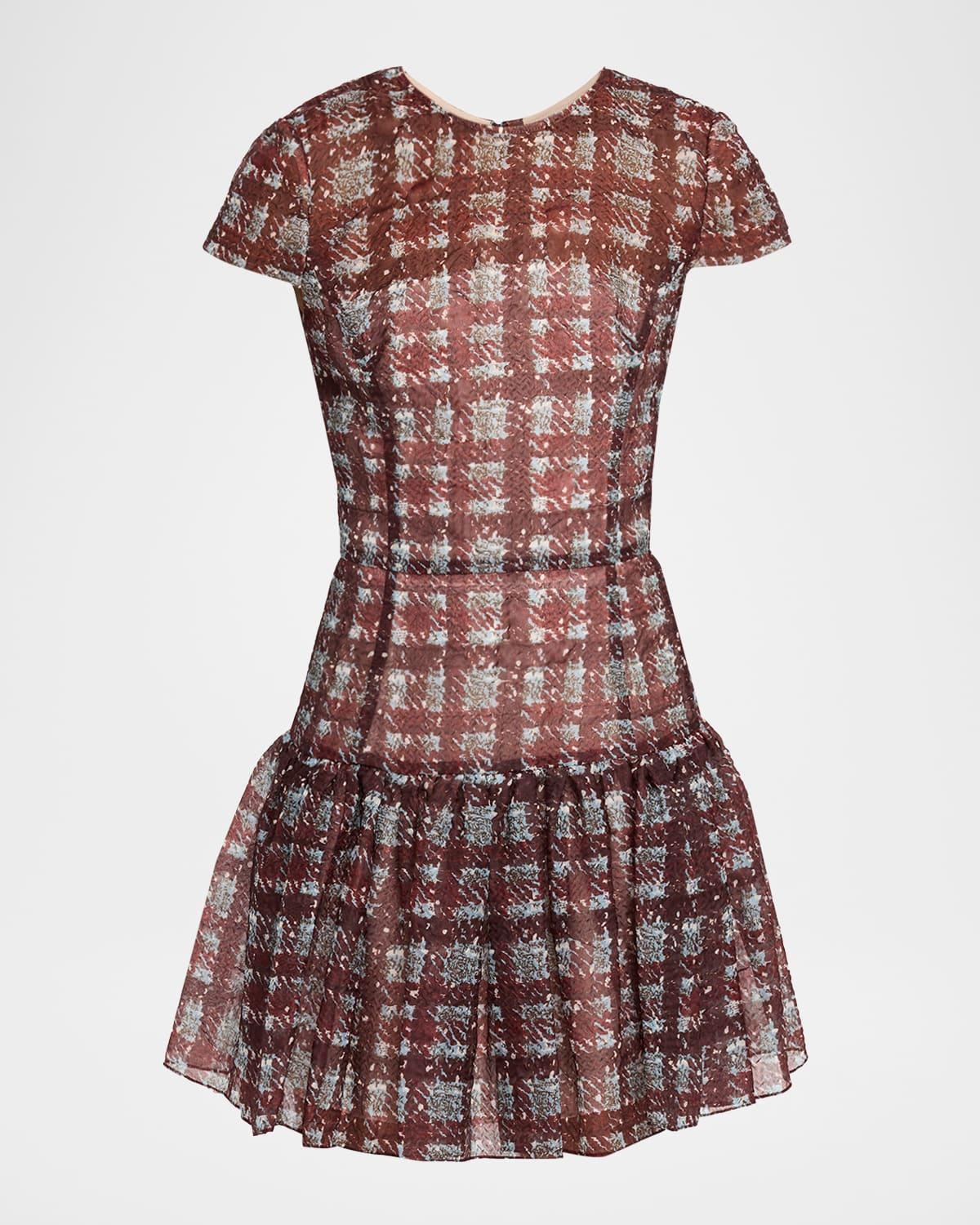 short-sleeve drop-waist plaid dress