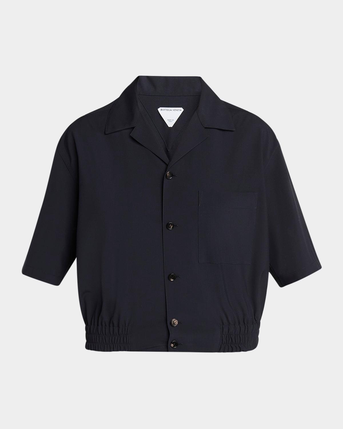 short sleeve elastic hem cropped wool shirt