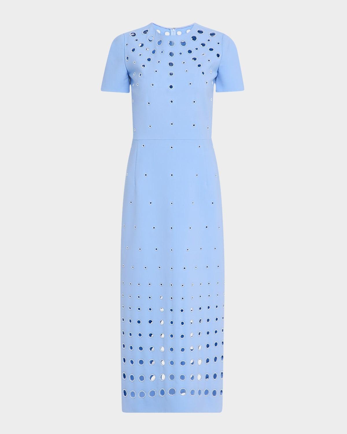 short-sleeve eyelet embroidered midi dress