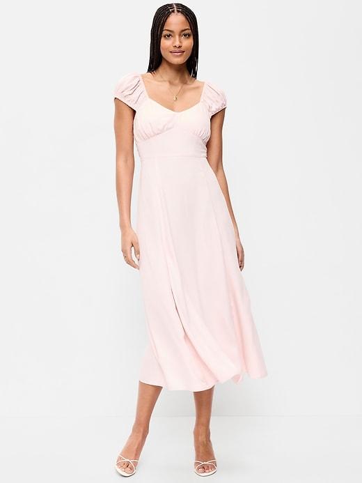 short-sleeve fit & flare midi dress