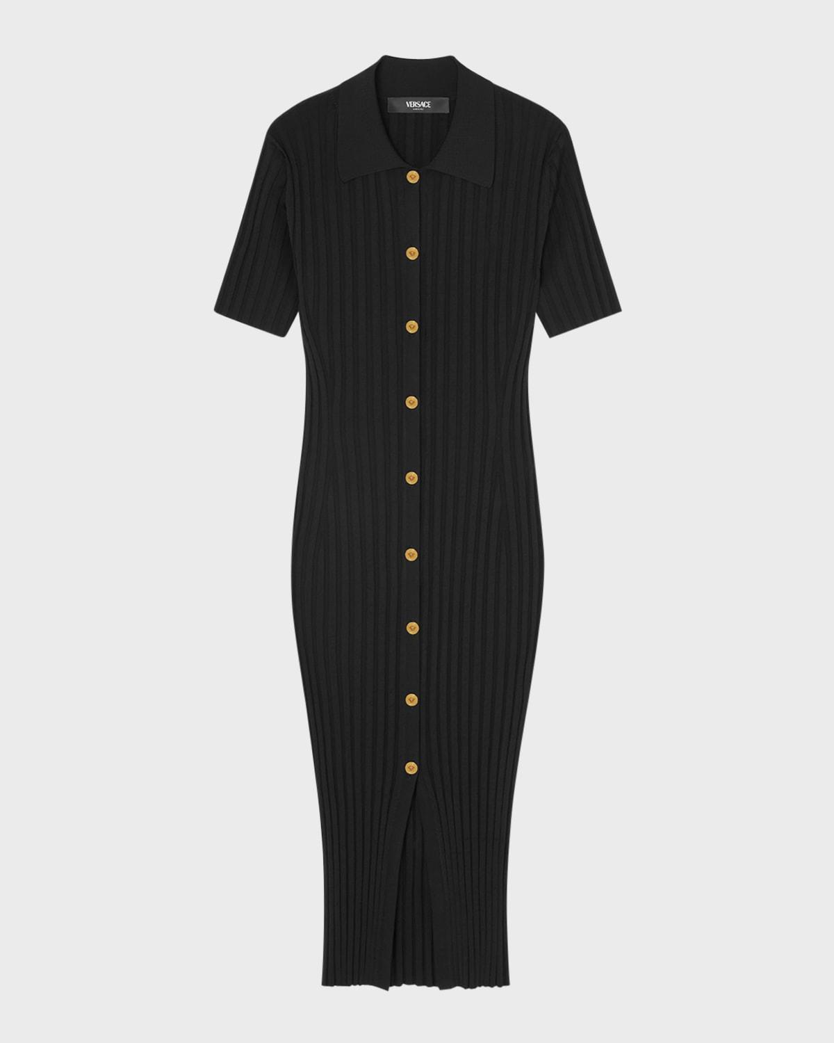 short-sleeve flat-rib knit button-front shirtdress