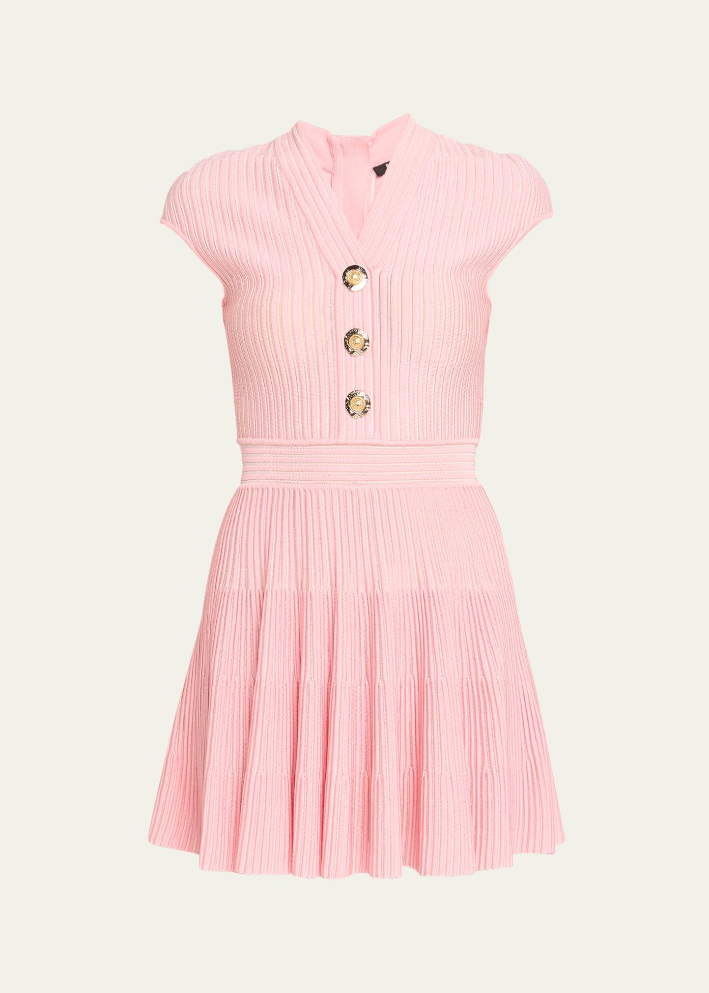 short-sleeve flechage knit flare mini dress