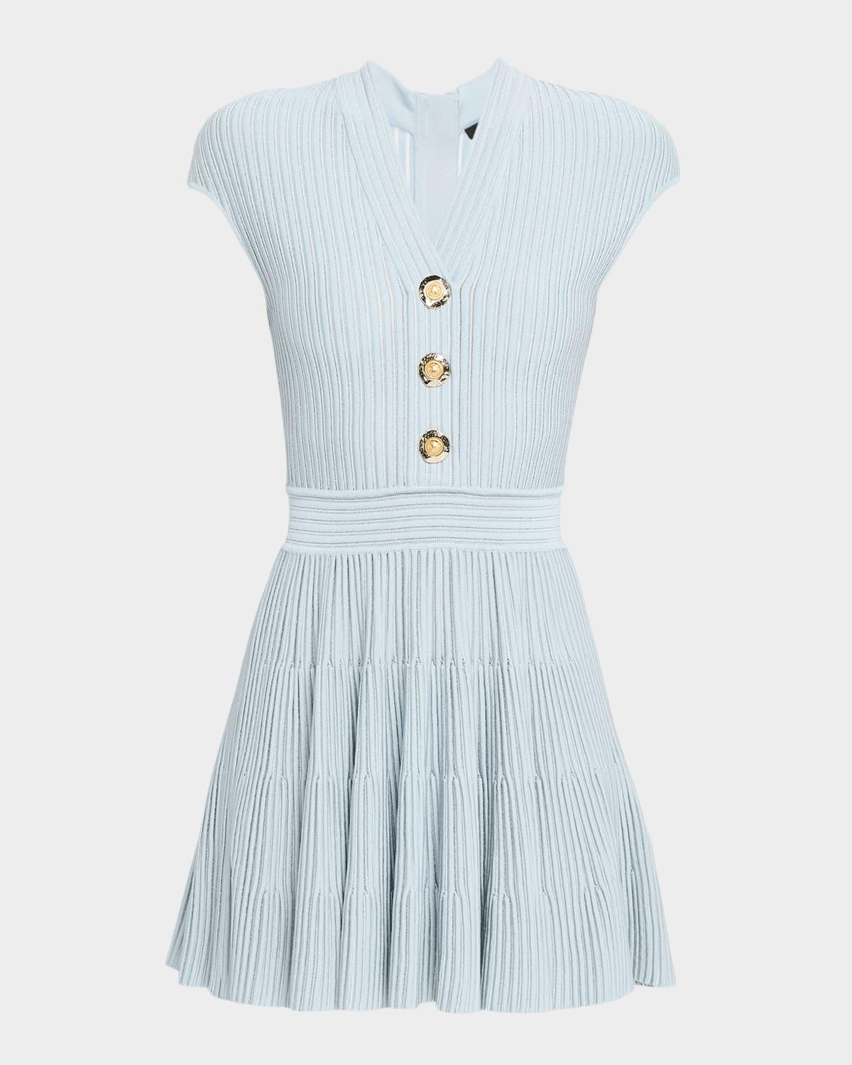 short-sleeve flechage knit flare mini dress