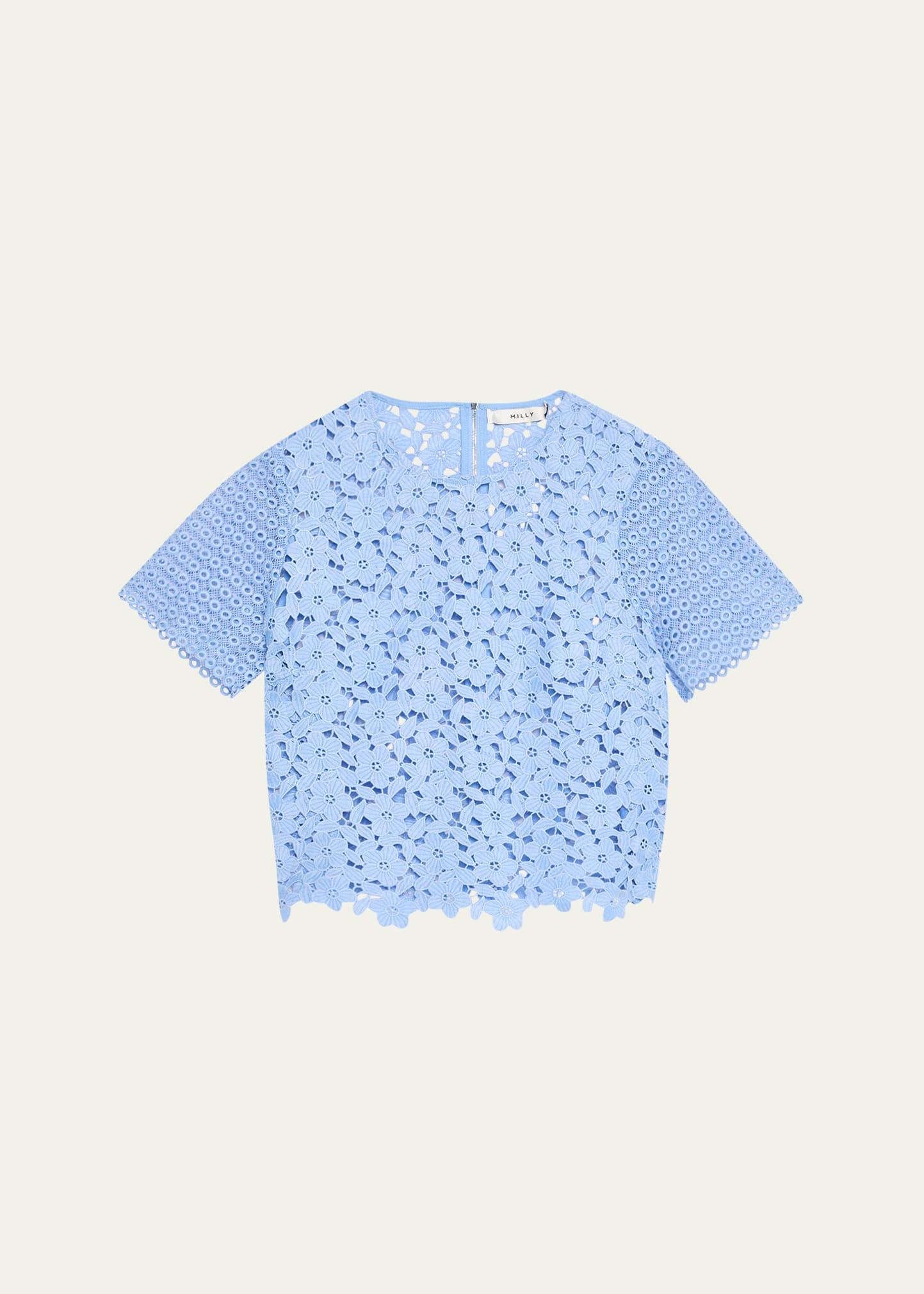 short-sleeve floral & geometric lace top