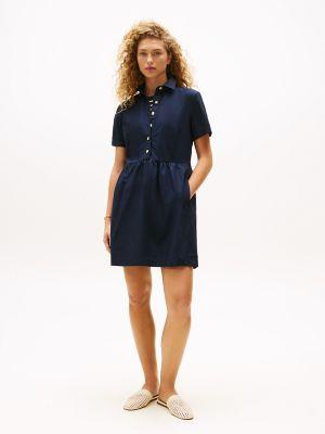 short-sleeve gold-button dress