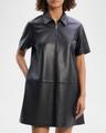 short-sleeve half-zip nappa leather mini dress
