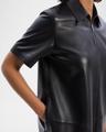 short-sleeve half-zip nappa leather mini dress