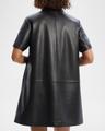 short-sleeve half-zip nappa leather mini dress