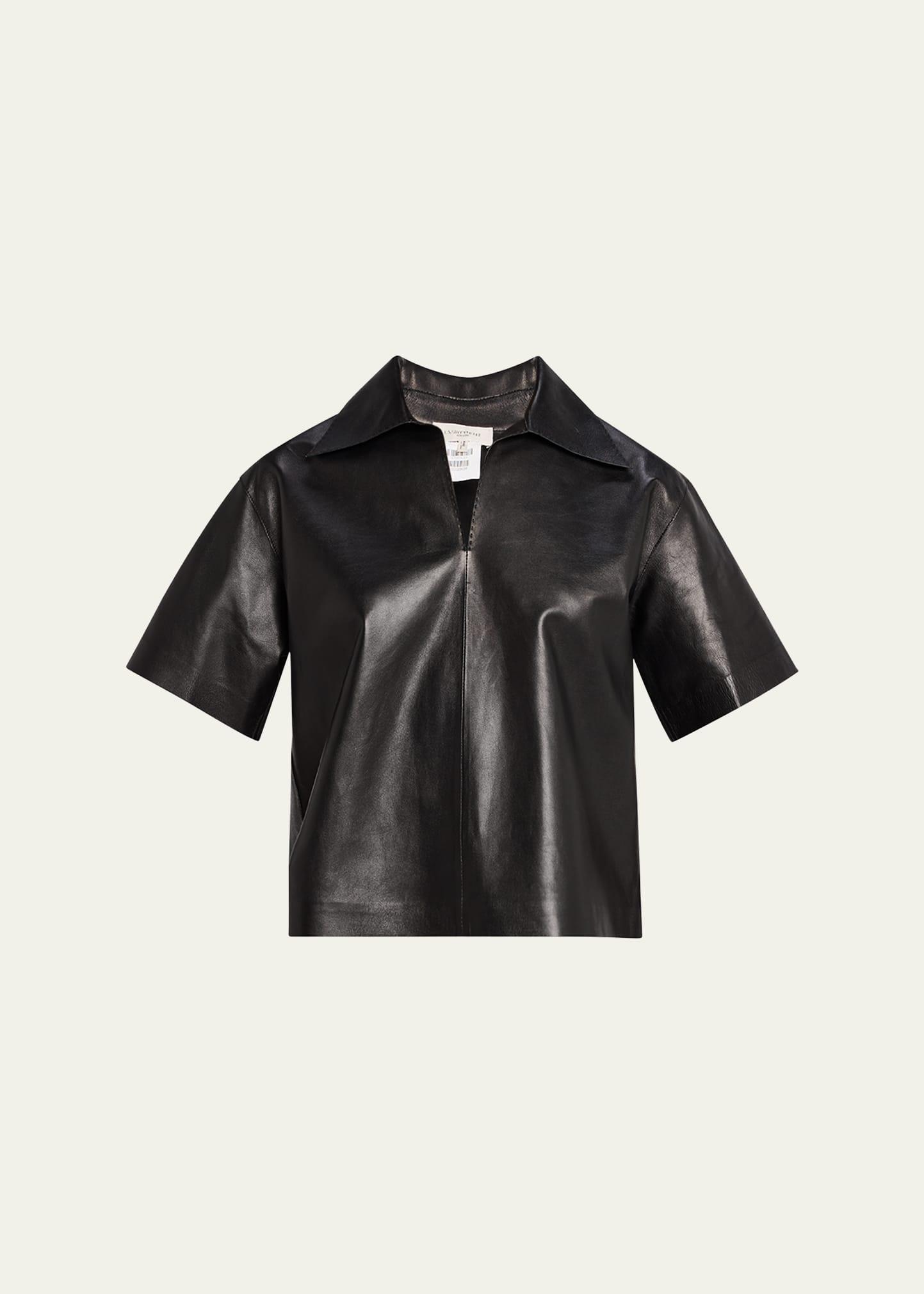 short-sleeve leather blouse