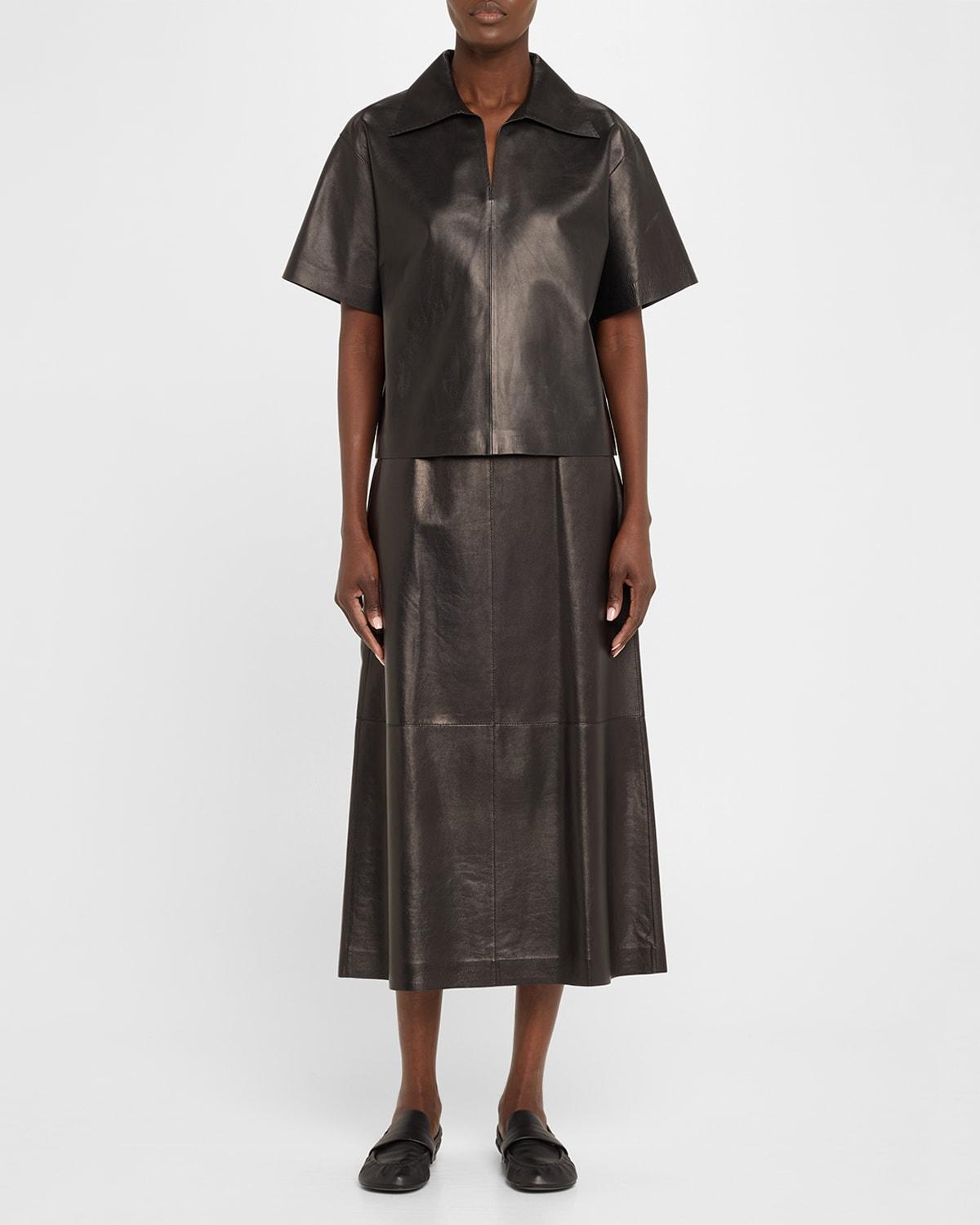 short-sleeve leather blouse