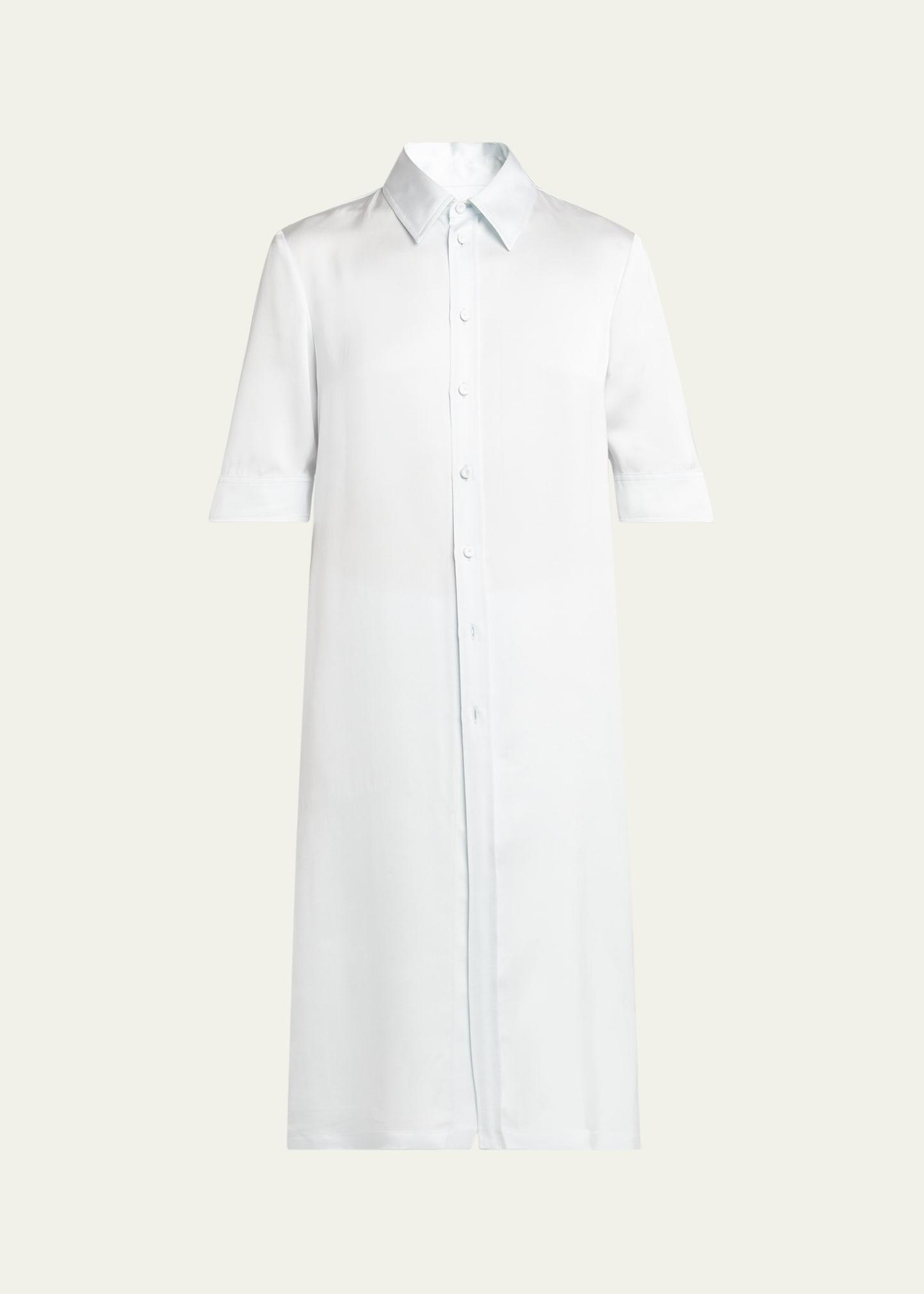 short-sleeve long fitted button-down shirt