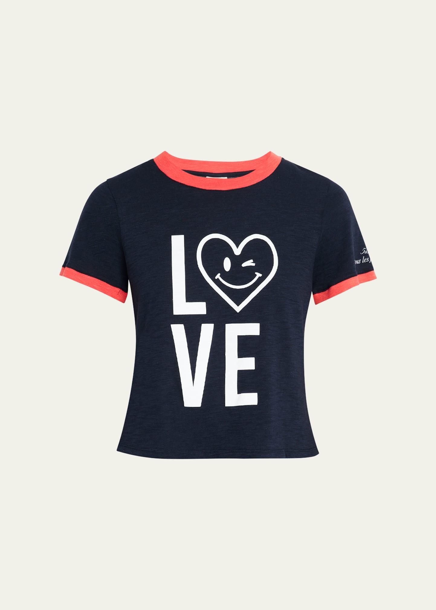 short-sleeve love heart smiley ringer tee