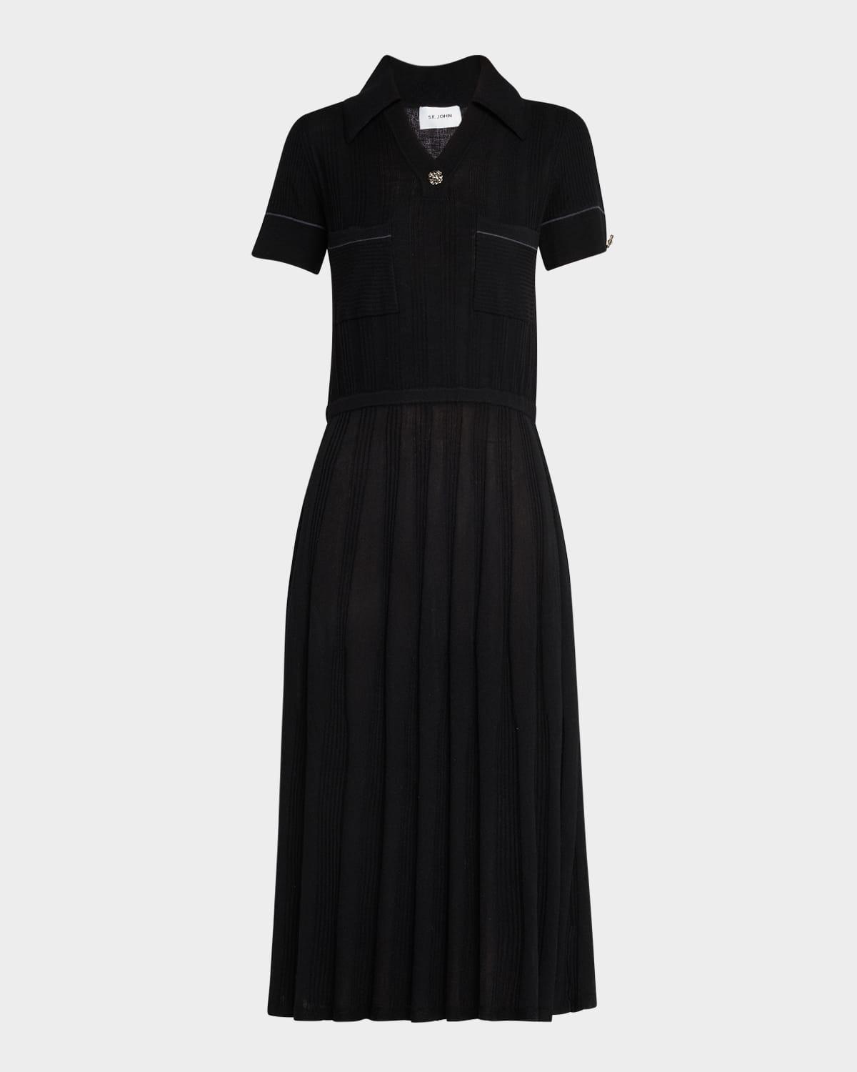 short-sleeve merino knit midi polo dress
