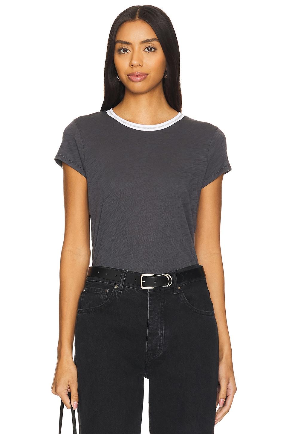 short sleeve metallic tipped ringer tee