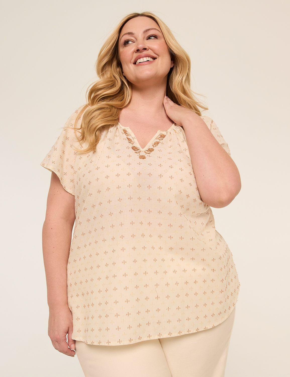 short-sleeve notch-neck popover blouse