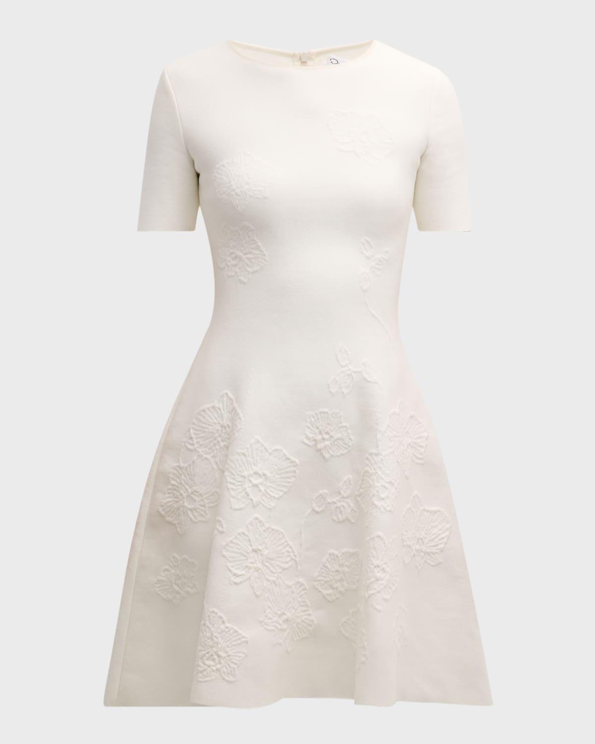 short-sleeve orchid jacquard fit-&-flare mini dress