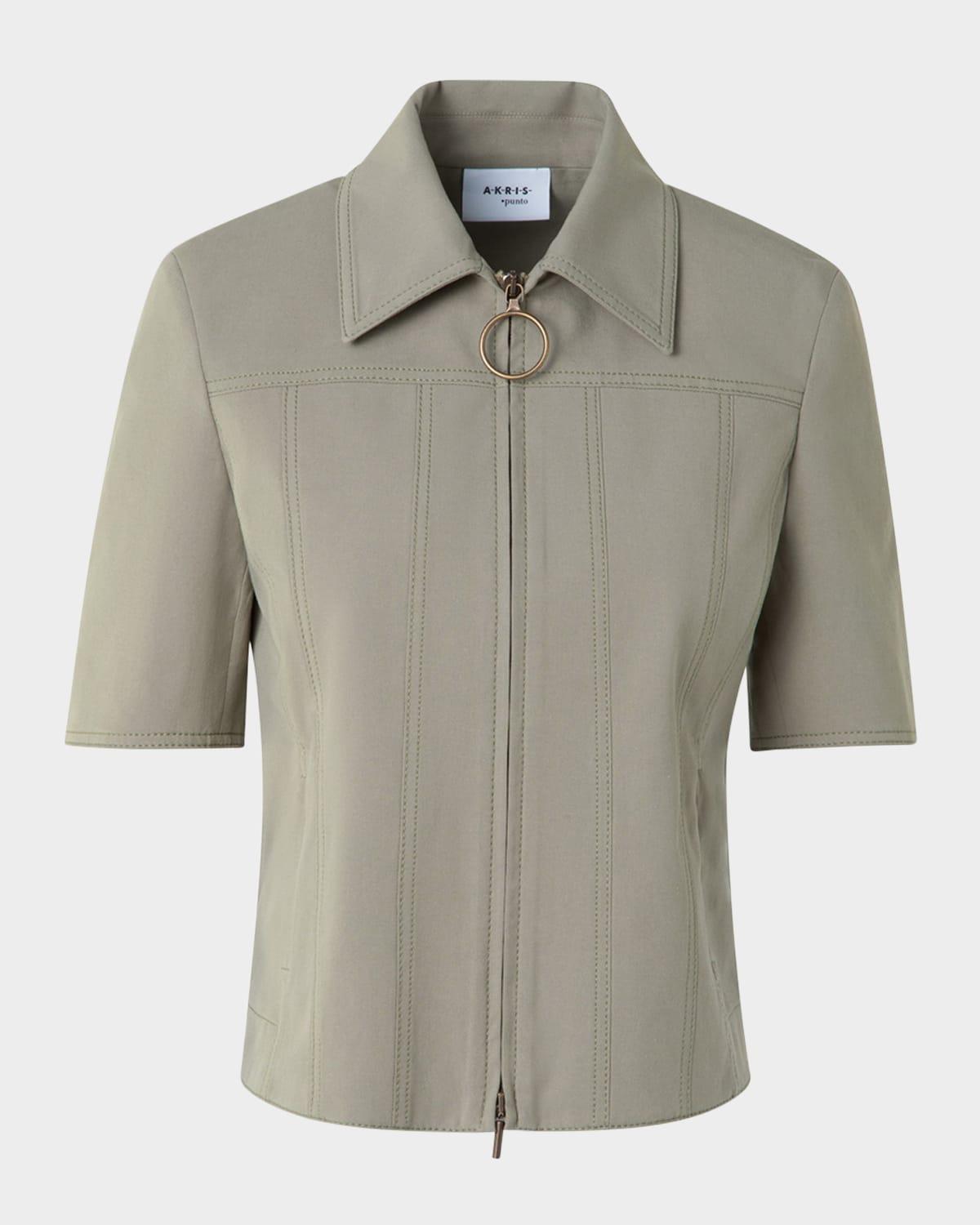 short-sleeve paneled zip shirt