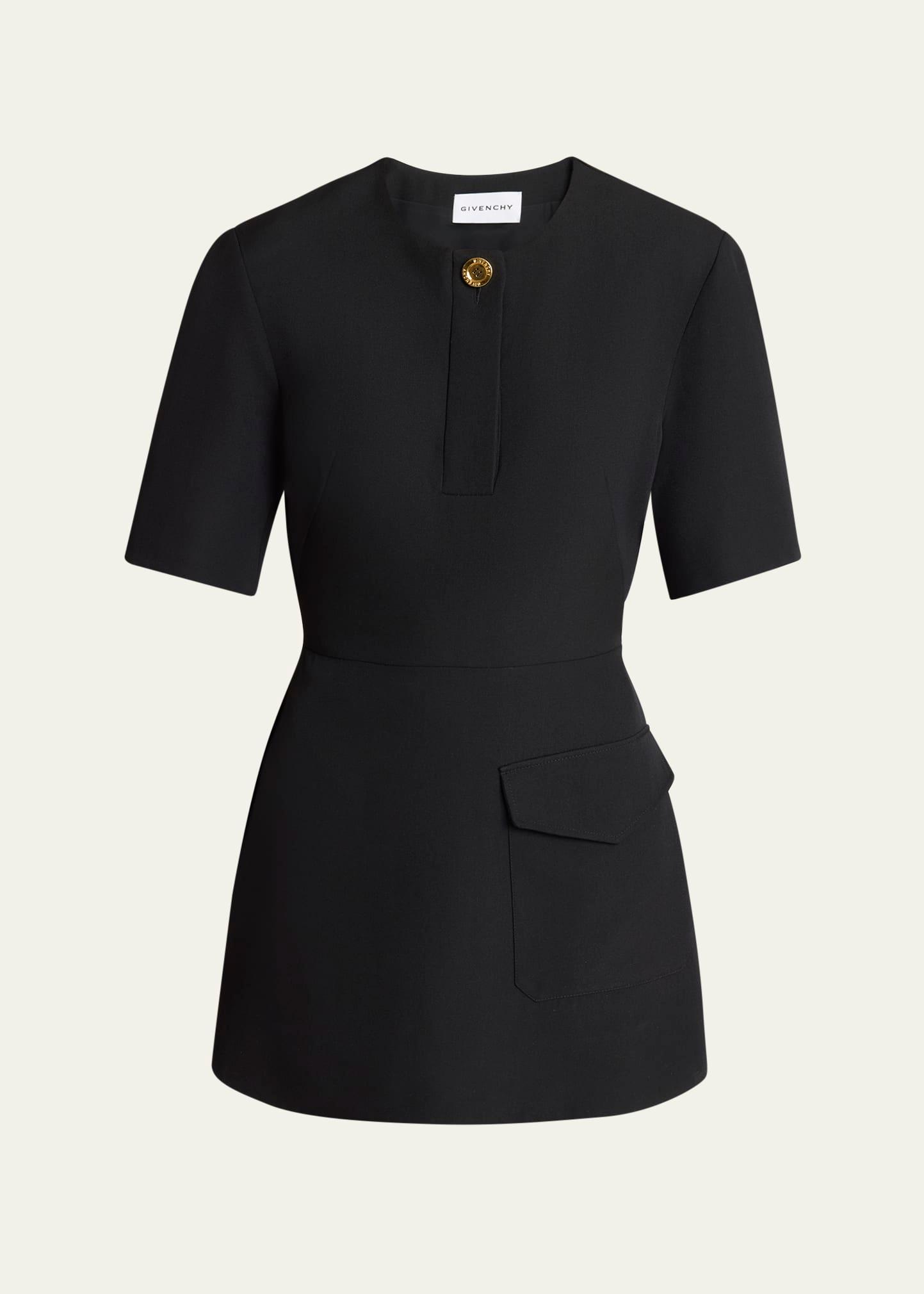 short-sleeve patch-pocket mini cocoon dress