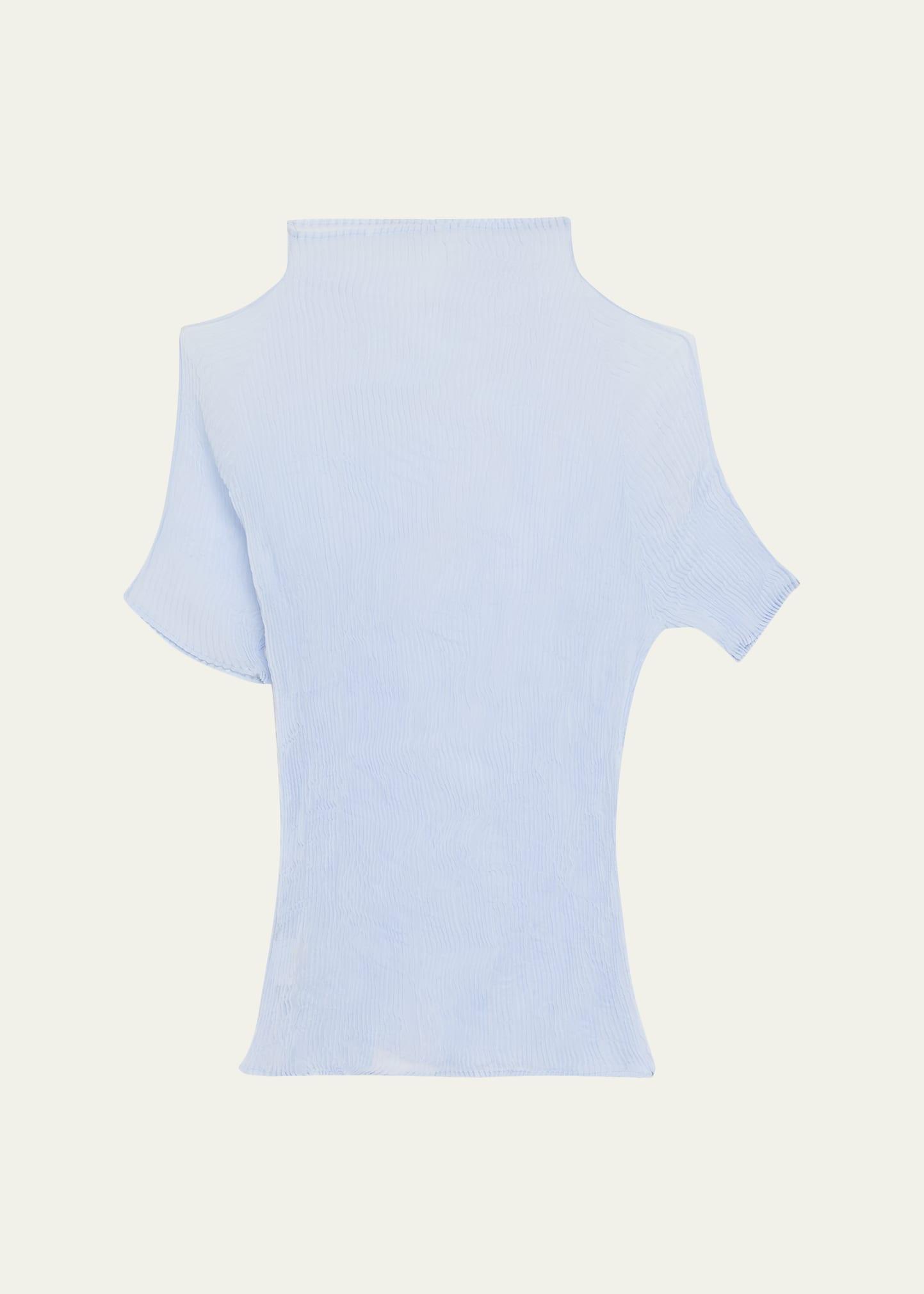 short-sleeve plisse chiffon blouse