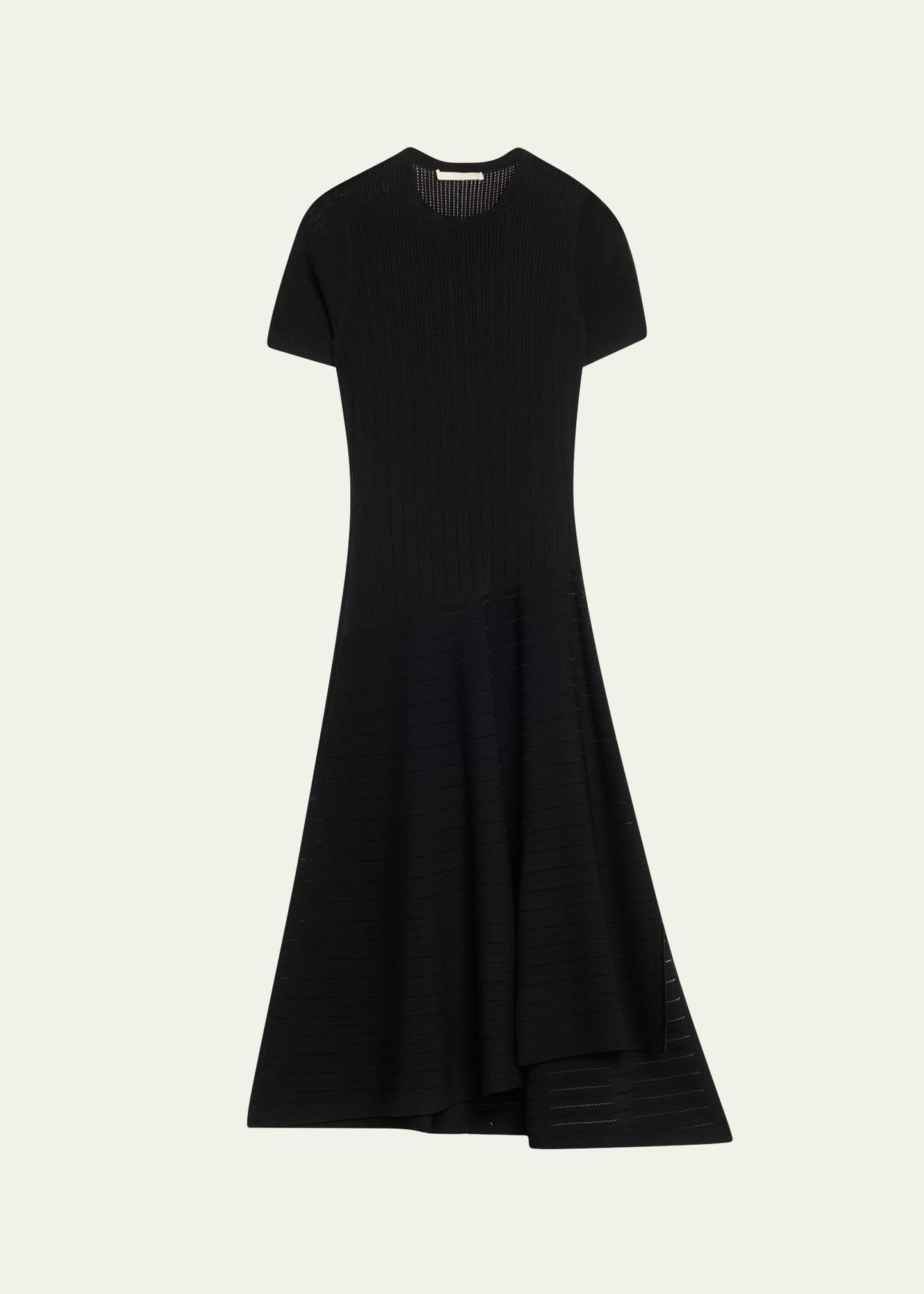 short sleeve pointelle asymmetric dress