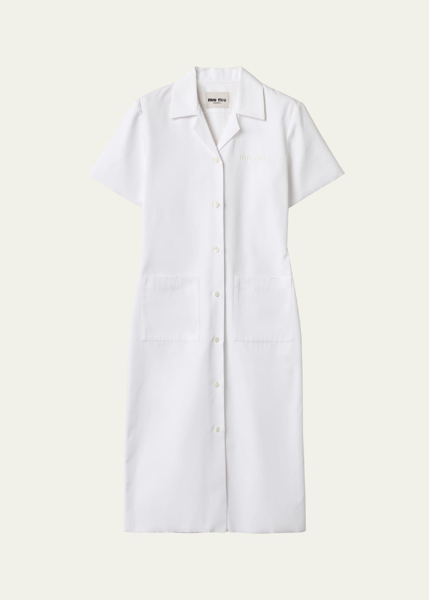 short-sleeve poplin button down midi dress