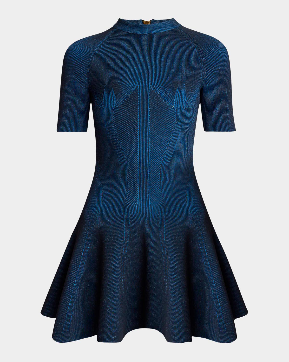 short-sleeve rib knit fit-&-flare mini dress