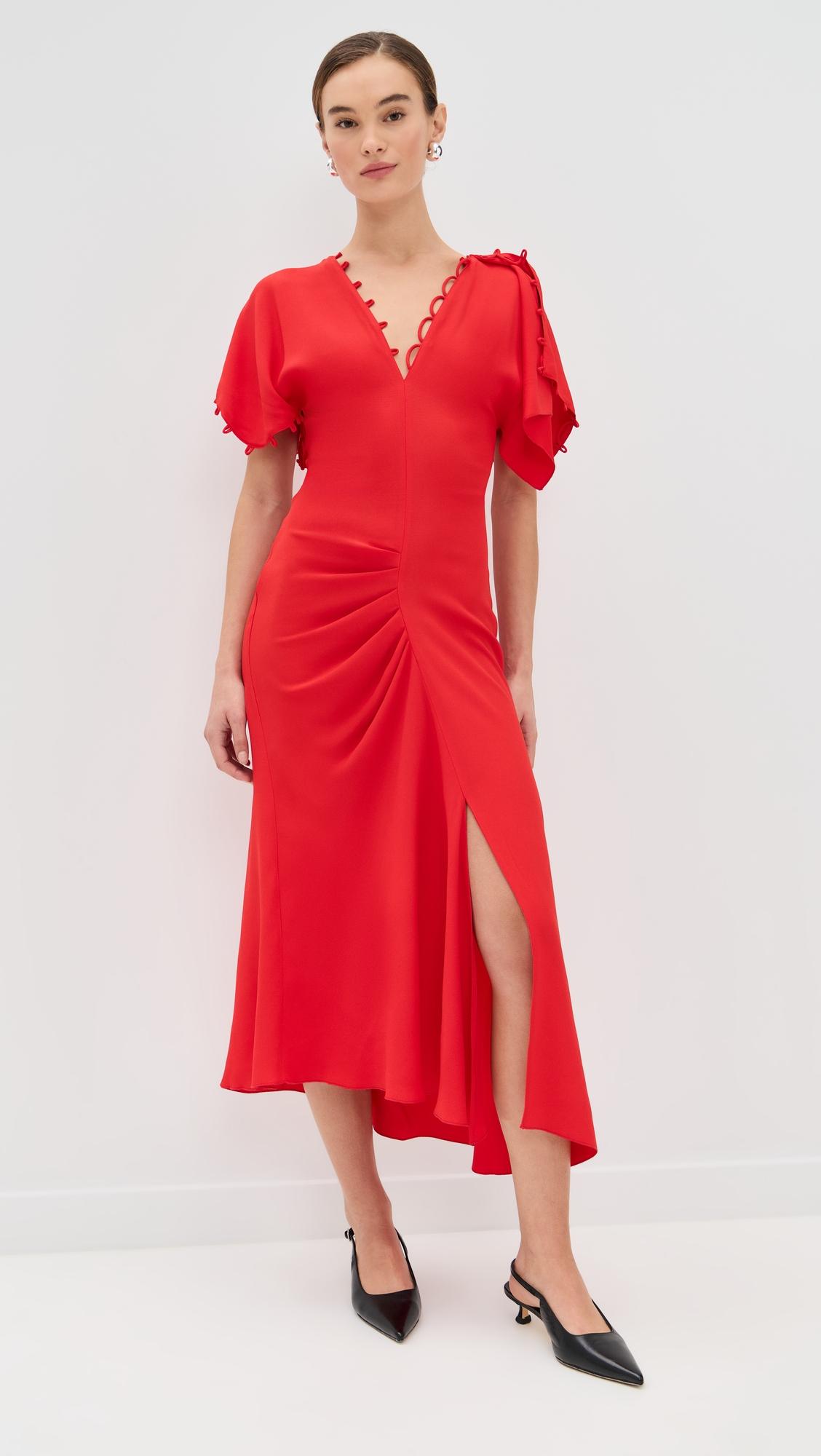 short sleeve rouleaux detail dress