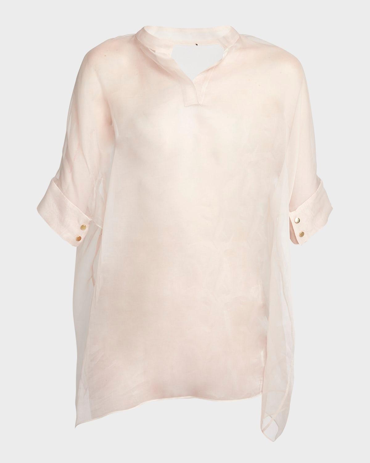 short-sleeve sheer silk tunic top with cami
