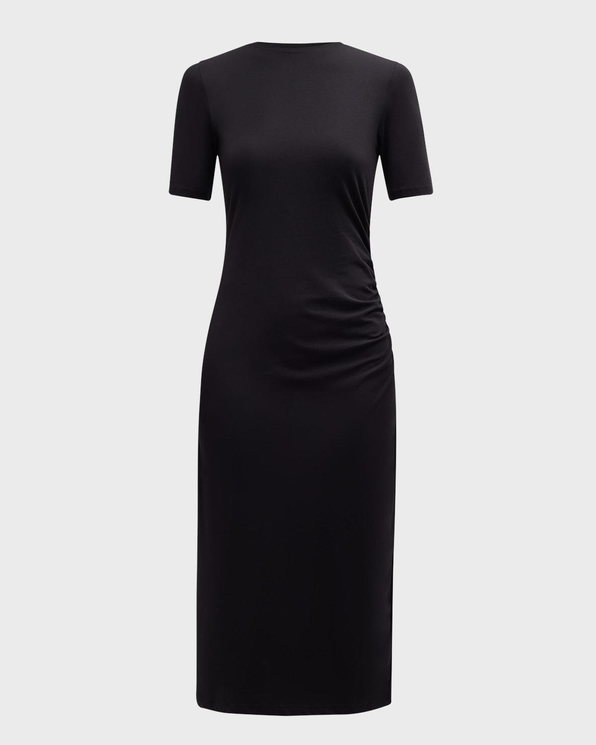 short-sleeve side drape midi dress