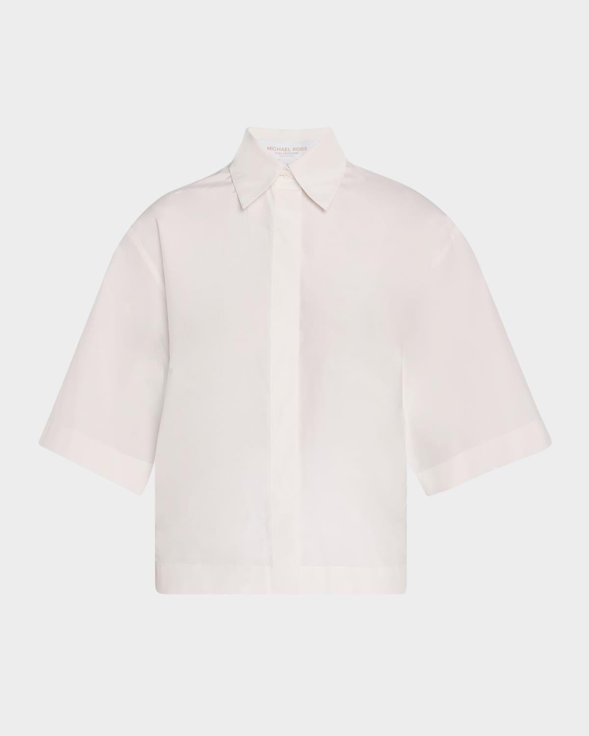 short-sleeve silk-cotton taffeta camp shirt