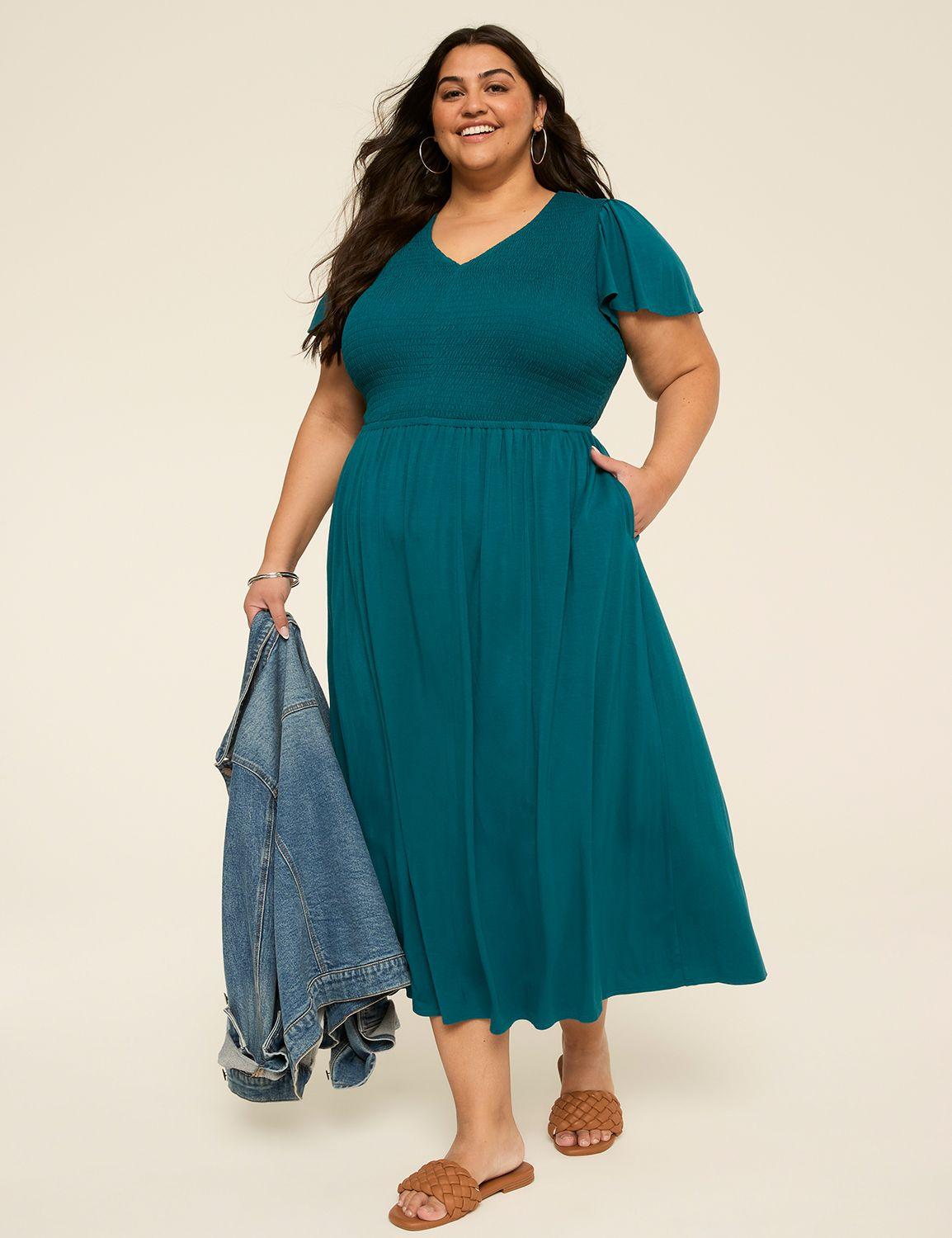 short-sleeve smocked midi dress