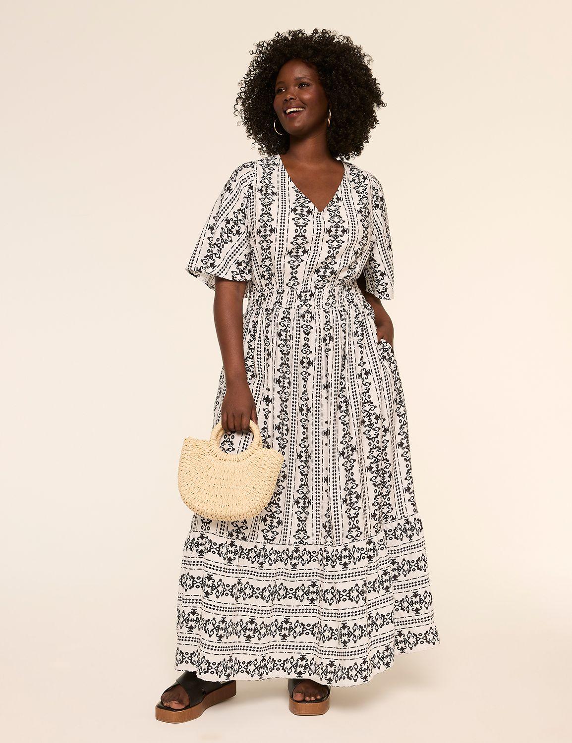 short-sleeve smocked waist midi dress
