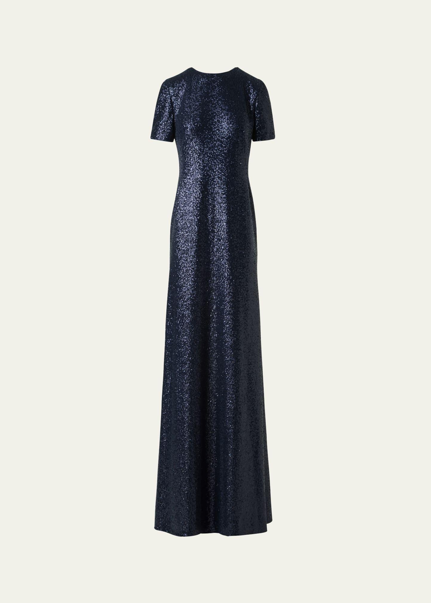 short-sleeve stretch paillette jersey gown