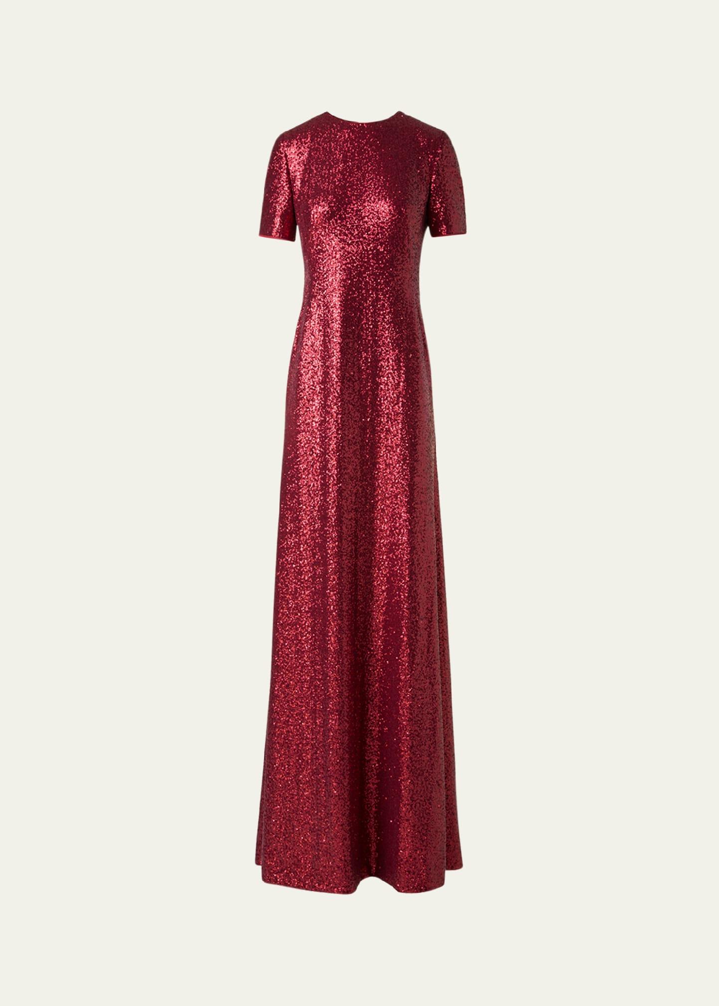 short-sleeve stretch paillette jersey gown