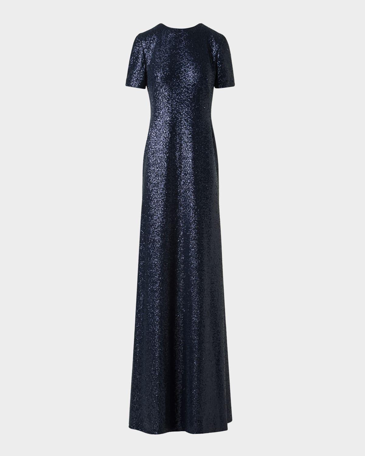 short-sleeve stretch paillette jersey gown