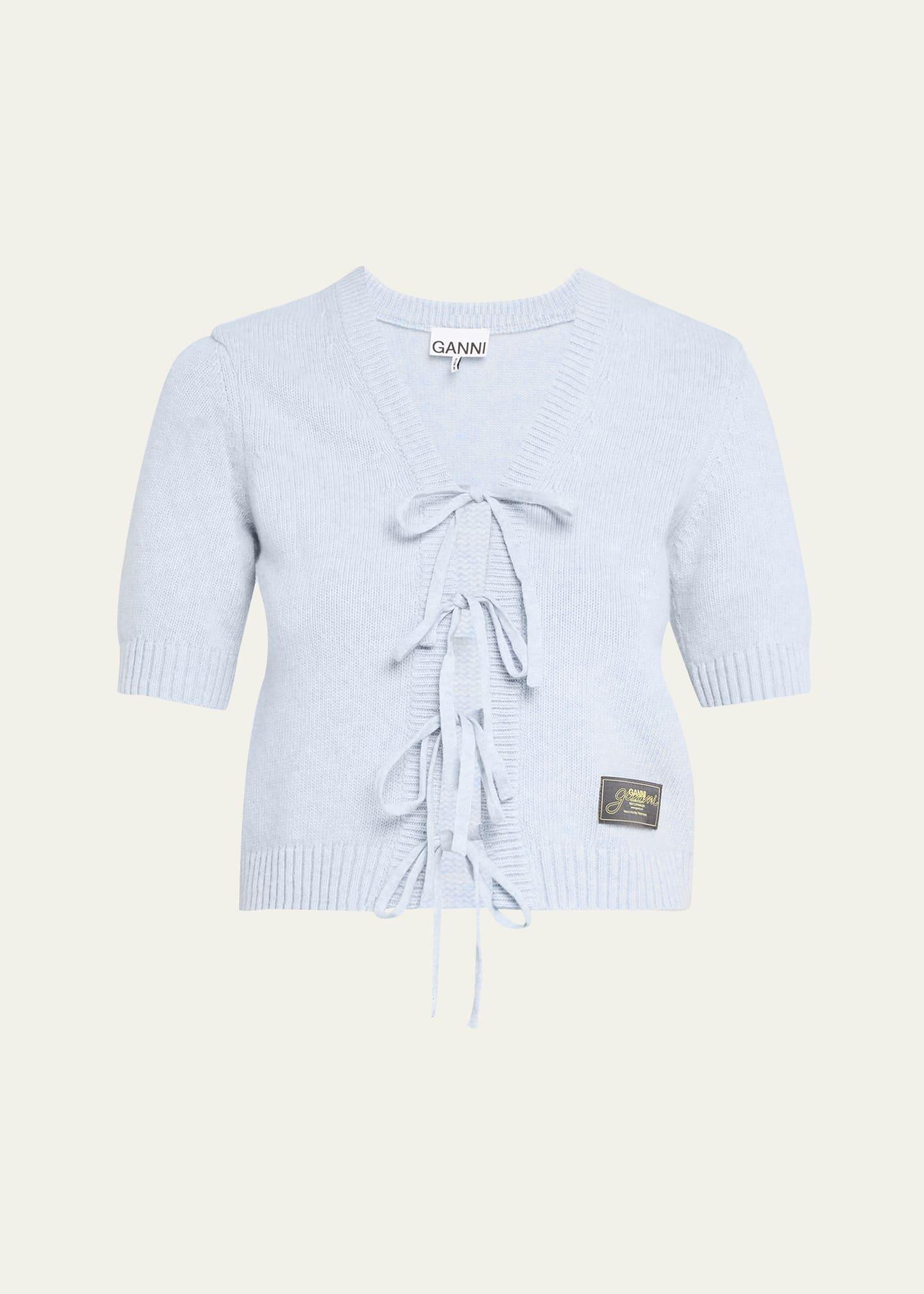 short-sleeve tie-front cardigan