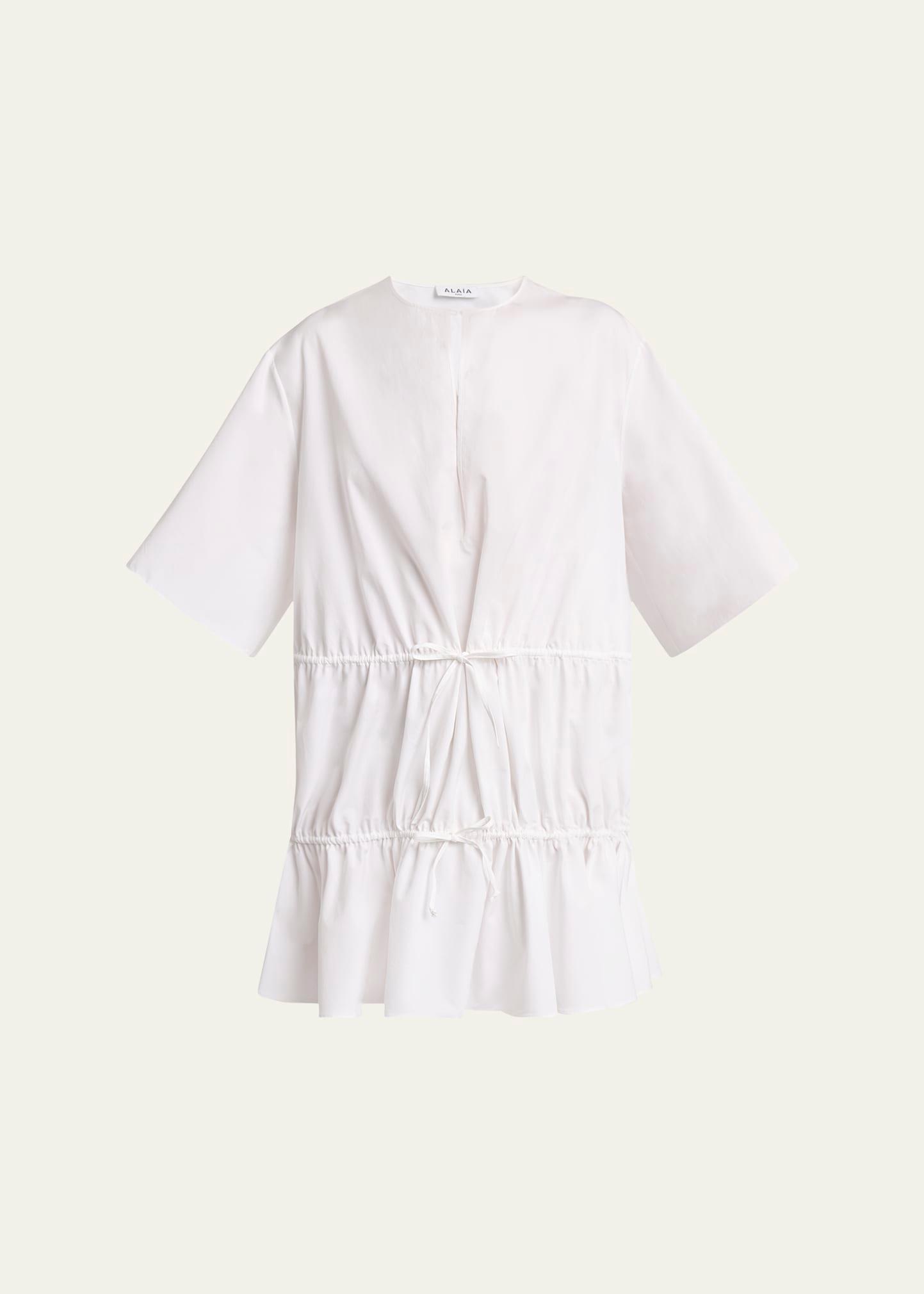 short-sleeve tiered tie mini dress