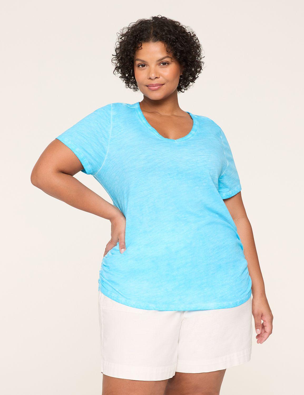 short-sleeve v-neck side-ruched tee