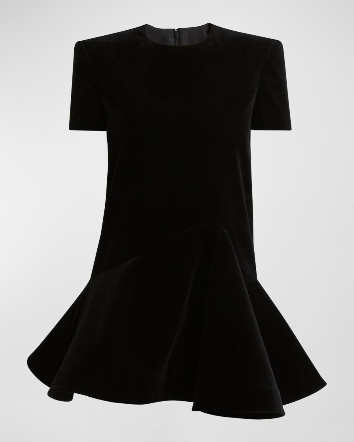 short-sleeve velvet flared mini dress