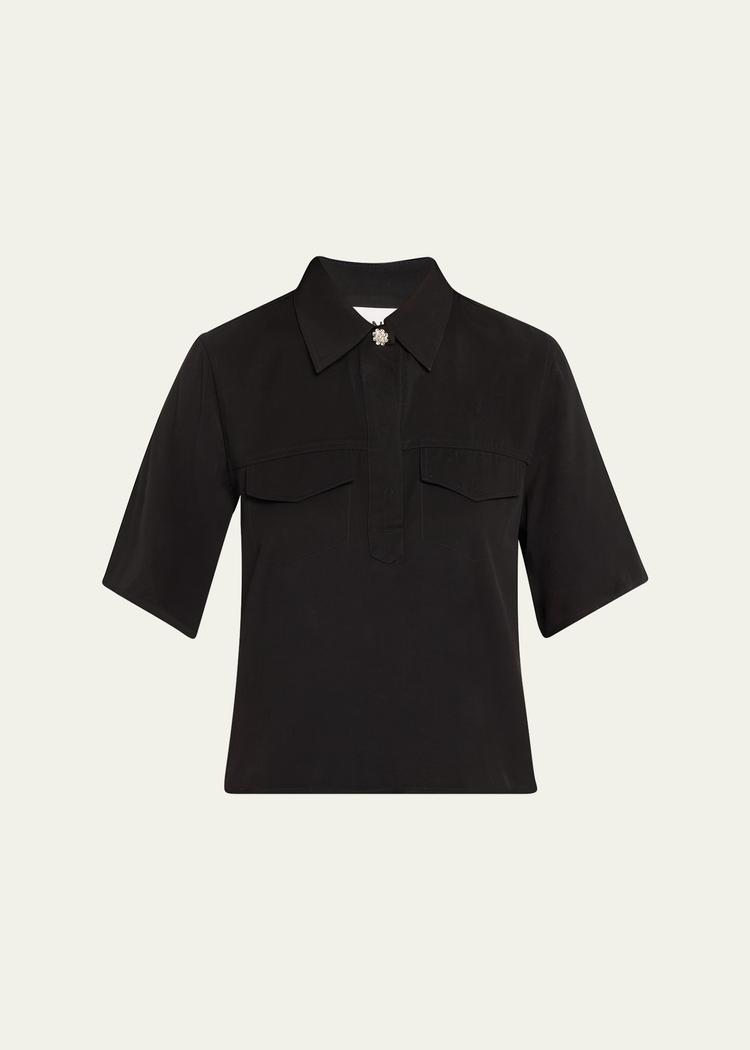 short-sleeve viscose twill blouse