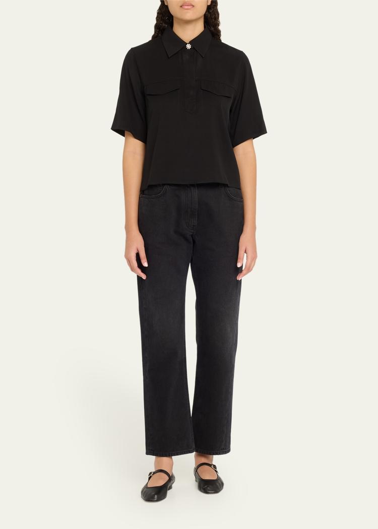 short-sleeve viscose twill blouse