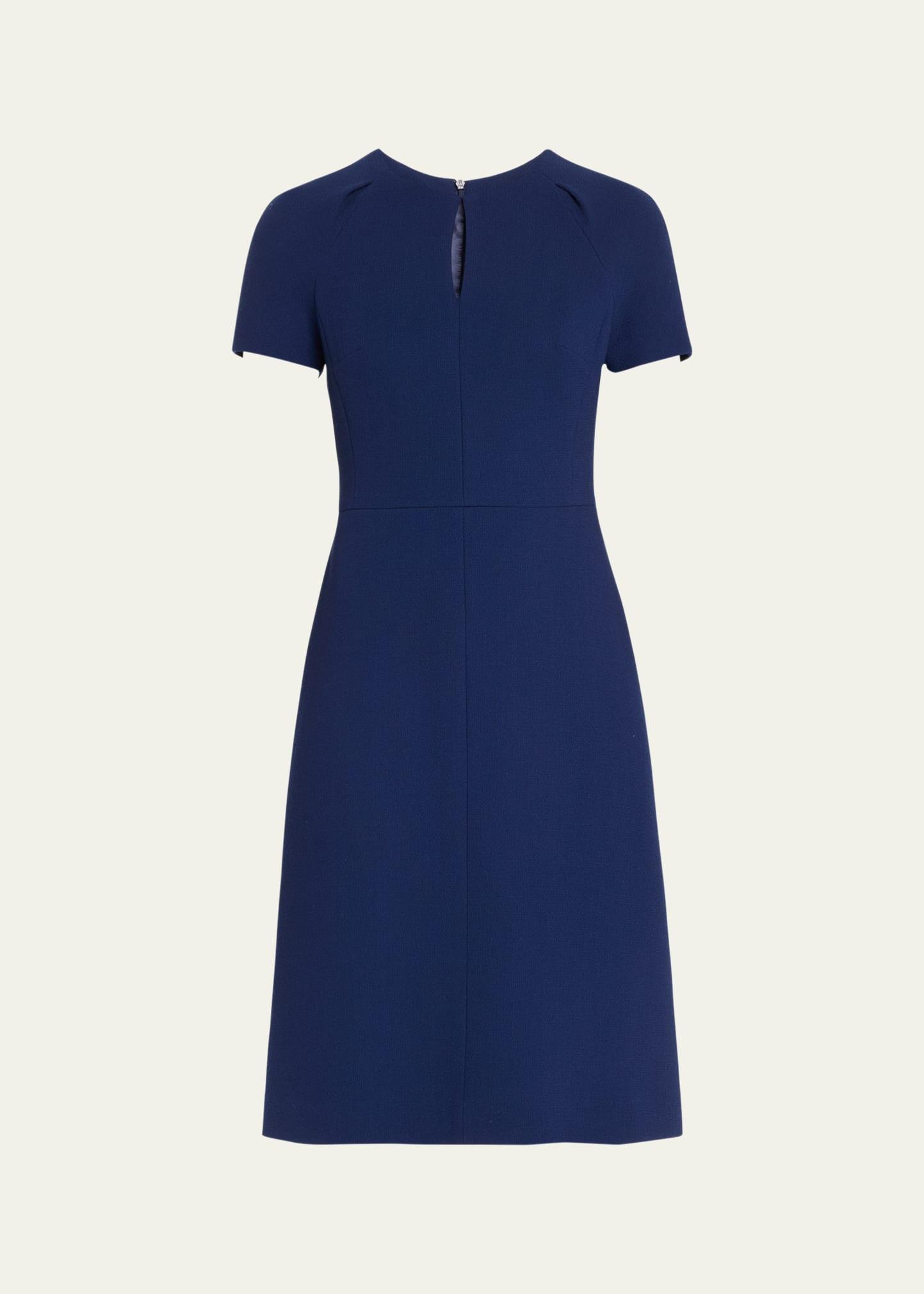 short-sleeve wool crepe keyhole dress, navy