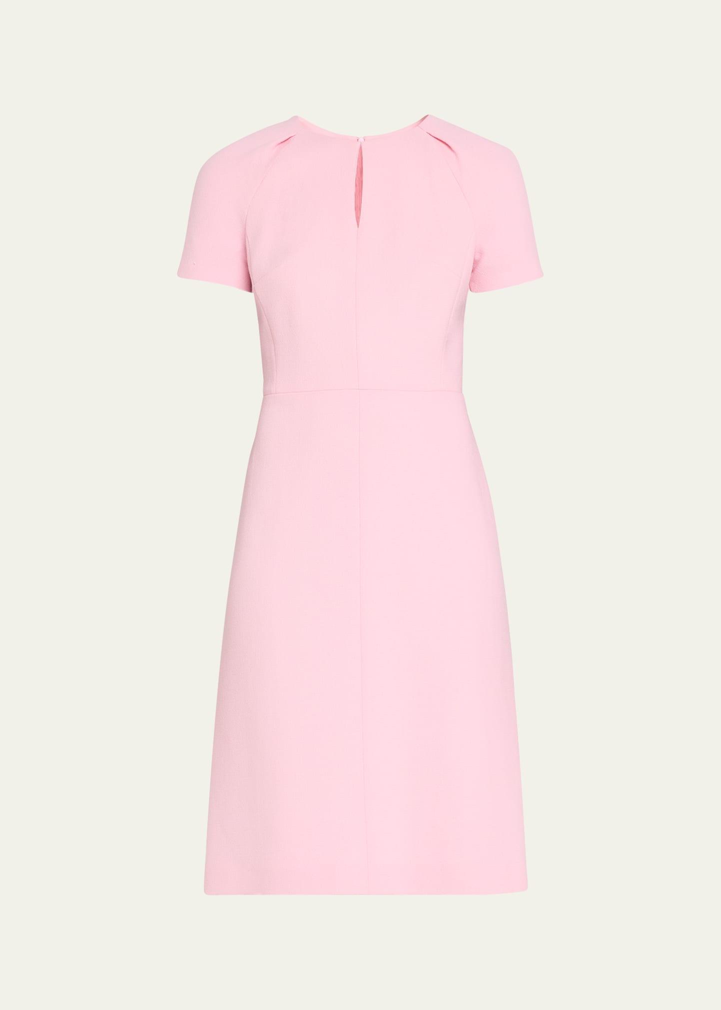 short-sleeve wool crepe keyhole dress, pink