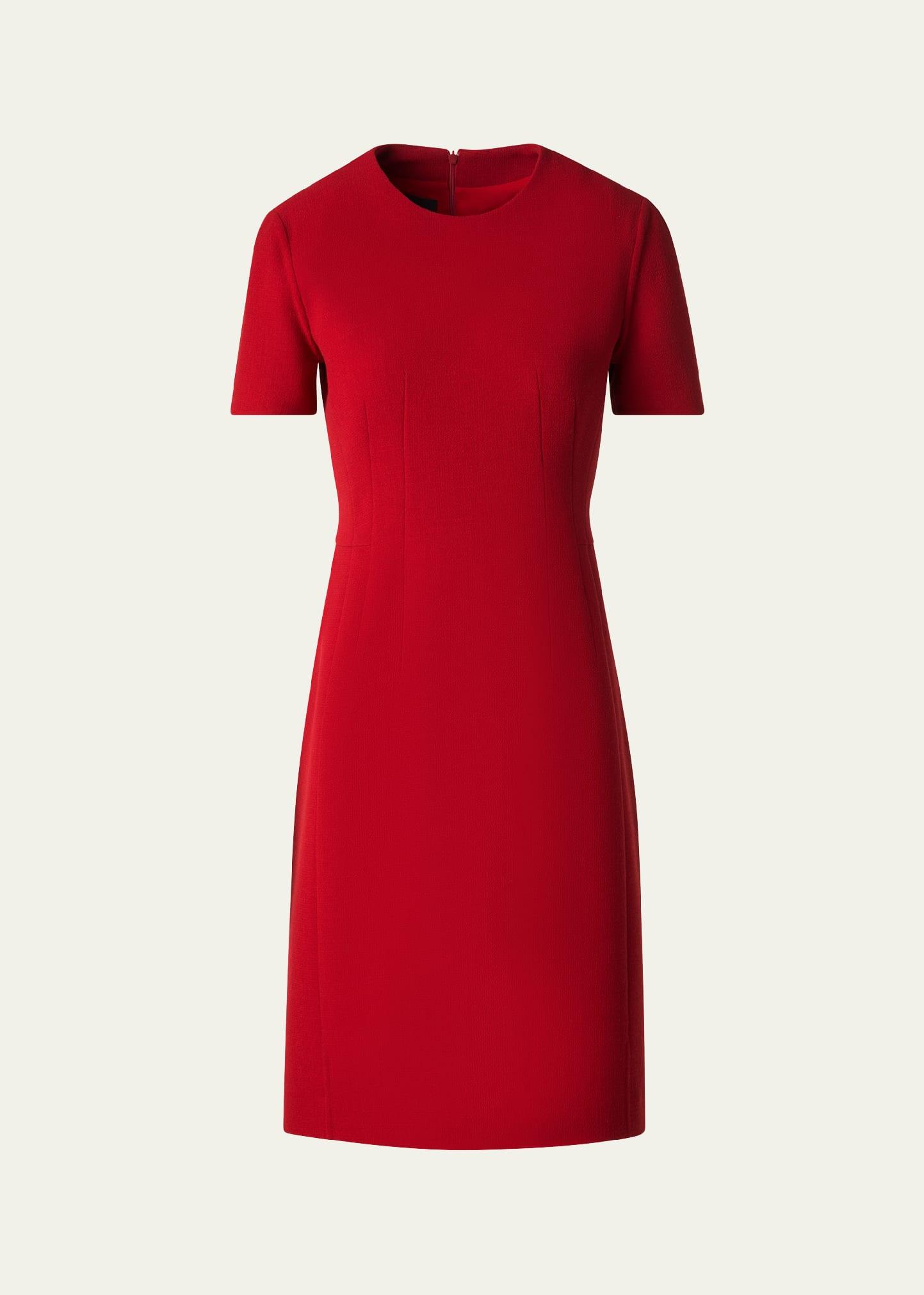 short-sleeve wool crepe sheath dress